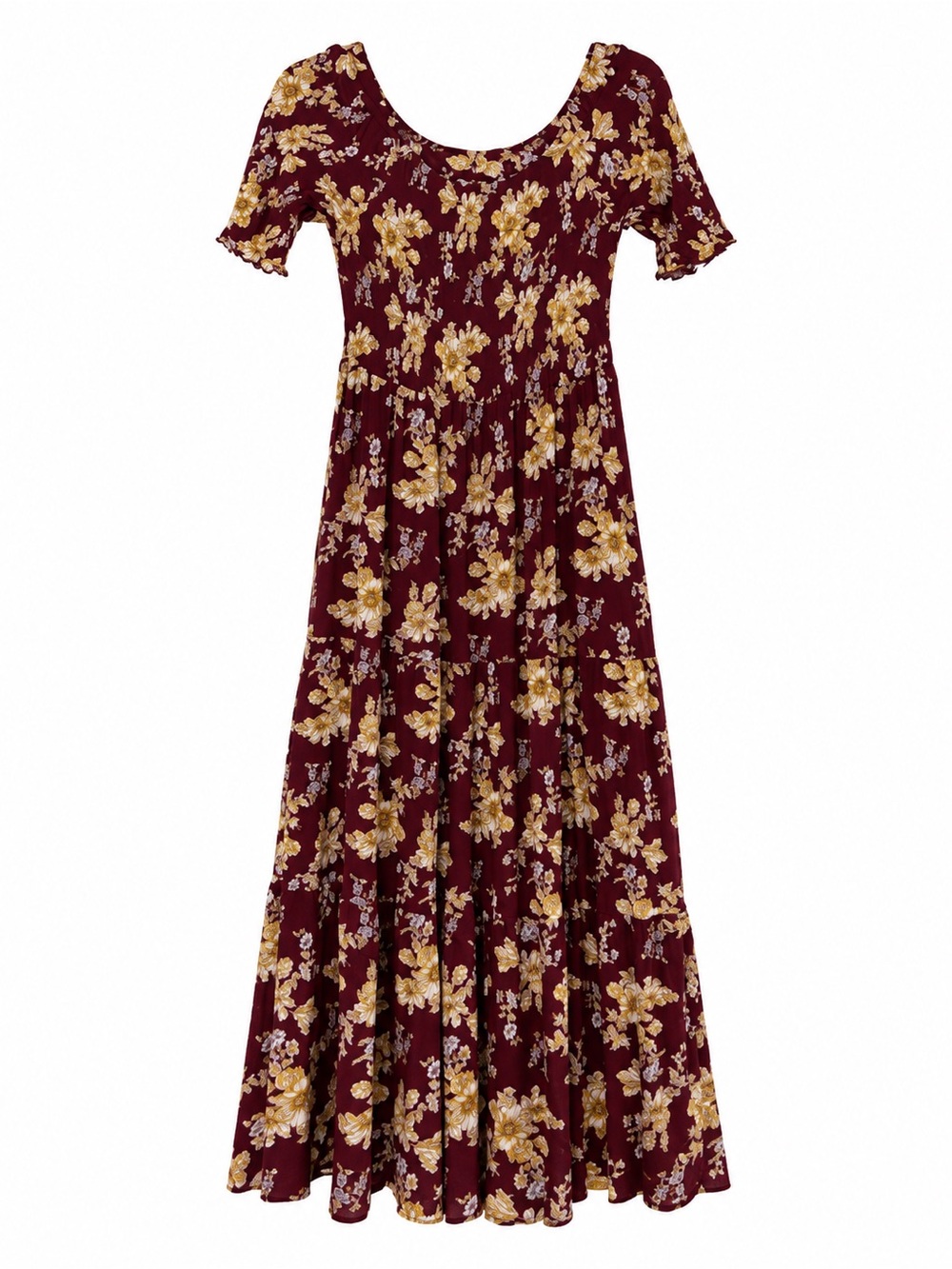 Natural Life Burgundy/Wine Floral Maxi Dress - Medium - 100% Rayon